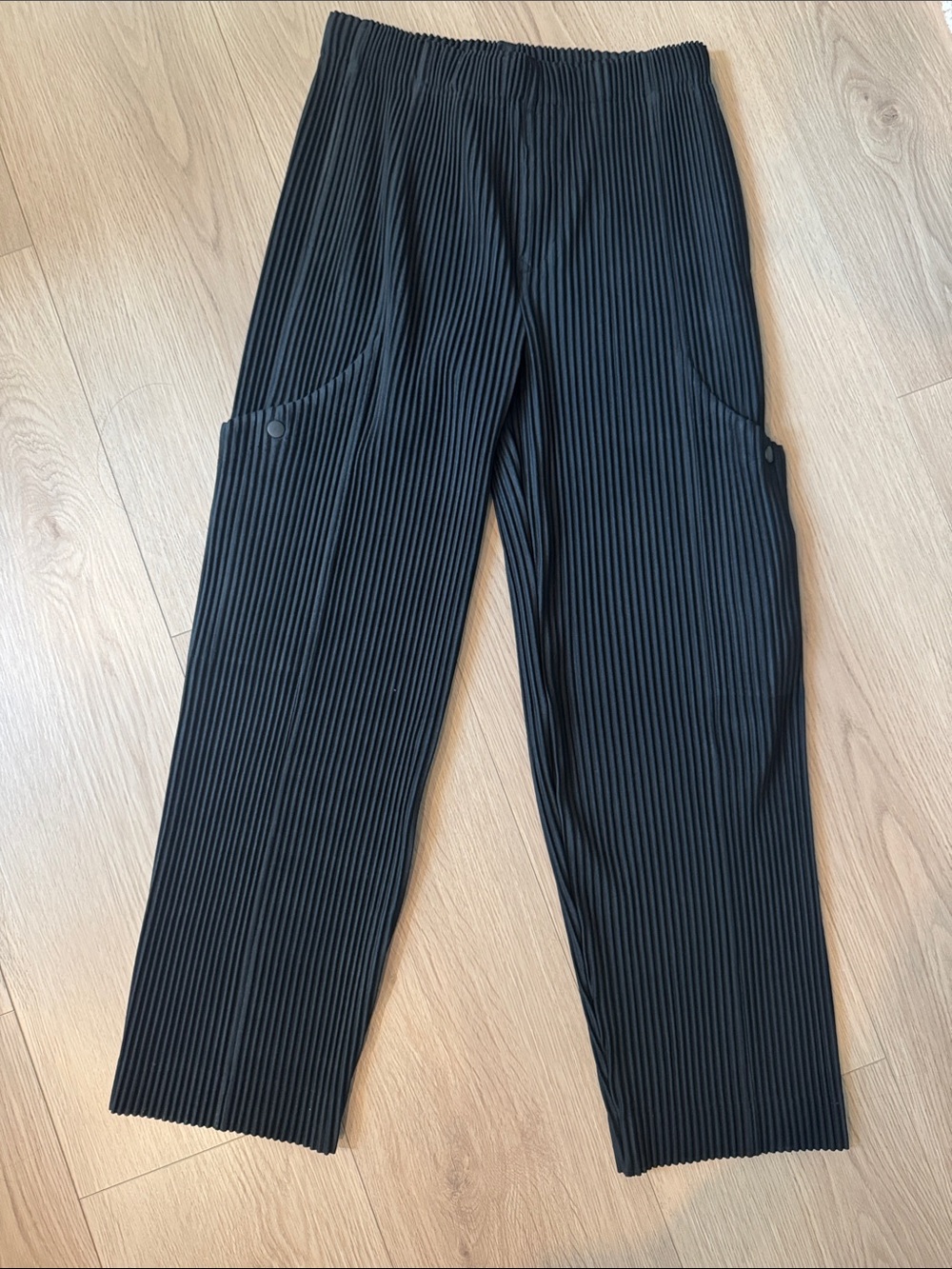 Issey Miyake Homme Plisse Black Quarry Pleated Straight Leg Cargo Pants